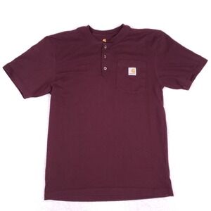 Carhartt Henley Pocket T-Shirt S Original Fit Port Red Short Sleeve Workwear